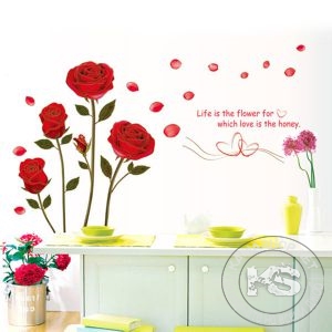 Стикер за стена от PVC фолио - модел "Червена роза" (вариант #2)
