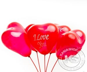 Балони с форма на сърце и дръжка (10 бр в опаковка - червени)